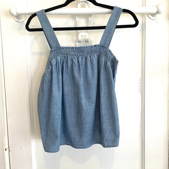 Women's J Crew Chambray Squareneck Smocked Tank Top | Size X Small| Cotton - Picture 2 of 4